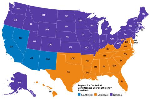 Regions for Central AC Energy Efficiency Standards